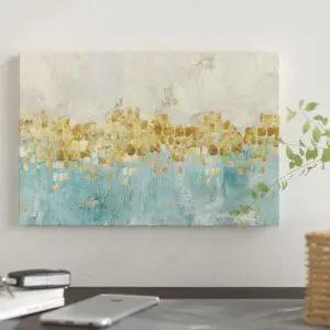 Quadro Decorativo Abstrato - Tons de Azul, Cinza e Amarelo