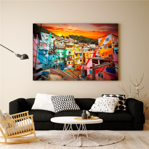 Quadro Decorativo Paisagem - Comunidade com Pintura Colorida - Rio de Janeiro