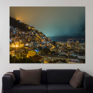 Quadro Decorativo Paisagem - Comunidade À Noite - Rio de Janeiro