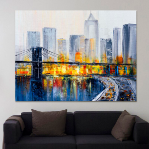 Quadro Decorativo Paisagens Urbano Abstrato - Ponte do Broklin Cidade II - Nova York