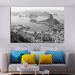 Quadro Decorativo Paisagem - Vista do Rio Janeiro em Preto e Branco