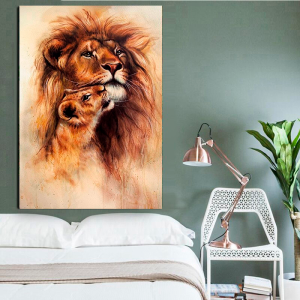 Quadro Decorativo Animais Leão - Leão com Filhote