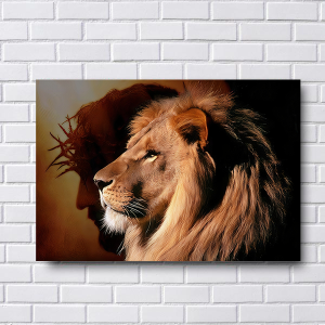 Quadro Decorativo Animais Leão - Leão  com Jesus