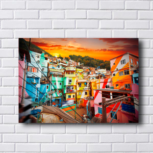 Quadro Decorativo Paisagem - Comunidade com Pintura Colorida - Rio de Janeiro