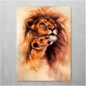 Quadro Decorativo Animais Leão - Leão com Filhote