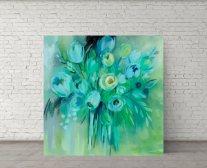 Quadro Decorativo Floral - Flores Tons de Azul