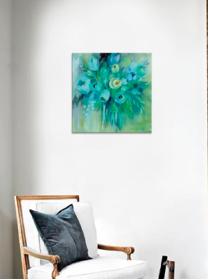 Quadro Decorativo Floral - Flores Tons de Azul