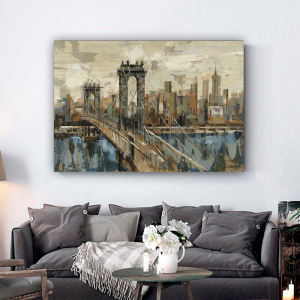 Quadro Decorativo Abstrato-  Paisagens Urbana - Ponte do Broklin - Nova York