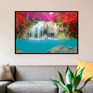 Quadro Decorativo Paisagens Natureza - Cachoeira Vermelha e Rosa