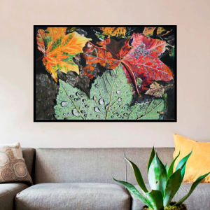 Quadro Decorativo Floral - Folhas Coloridas Molhadas