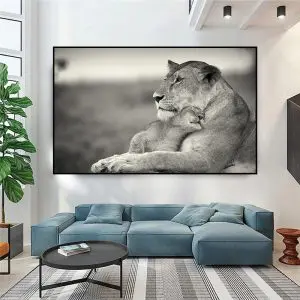 Quadro Decorativo Animais Leão - Leoa e filhote