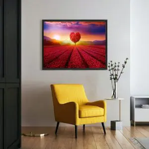 Quadro Decorativo Paisagens Natureza - Nascer do Sol com Árvore Coração