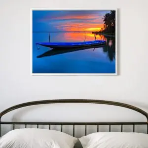 Quadro Decorativo Mar - Canoa no Por do Sol