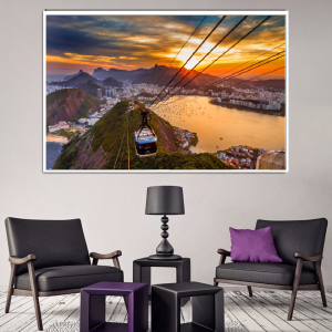 Quadro Decorativo Paisagem - Bondinho ao Por do Sol - Rio de Janeiro