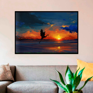 Quadro Decorativo Paisagens Natureza - Garça Voando ao Por do Sol