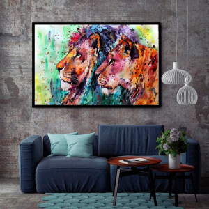 Quadro Decorativo Animais Leão - Leão e Leoa Abstrato