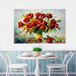 Quadro Decorativo Floral - Vaso de Rosas Vermelhas