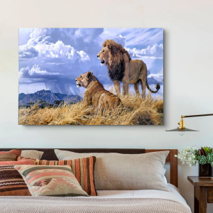 Quadro Decorativo Animais Leão - Leão com Leoa na Savana