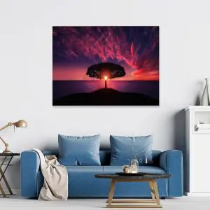 Quadro Decorativo Paisagens Natureza - Árvore com Por do Sol