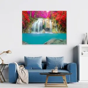 Quadro Decorativo Paisagens Natureza - Cachoeira Vermelha e Rosa