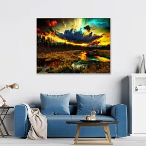 Quadro Decorativo Paisagens Natureza - Lago  com Céu Colorido