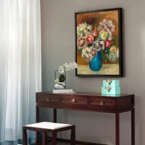 Quadro Decorativo Pintores Famosos - Flores em Vaso Azul- Renoir