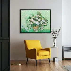 Quadro Decorativo Pintores Famosos - Vaso de Rosas Brancas Vivas- Van Gogh