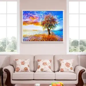 Quadro Decorativo Paisagens Natureza - Árvore com Nuvens Coloridas