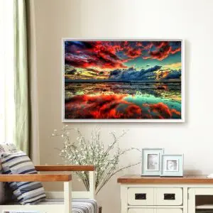 Quadro Decorativo Paisagens Natureza -Lago com Nuvem Vermelha