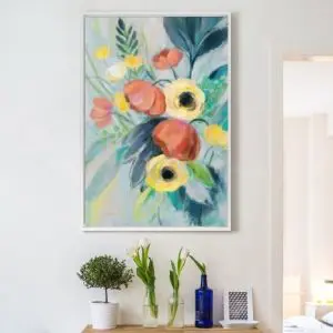 Quadro Decorativo Floral - Flores Amarelas e Salmão