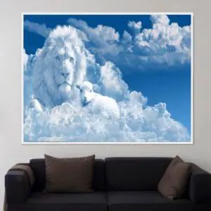 Quadro Decorativo Animais Leão - Leão com Cordeiro de Deus