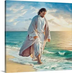 Quadro Decorativo Religioso - Jesus andando na Praia