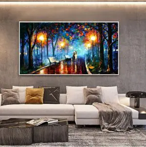 Quadro Decorativo Urbano -  Passeio Noturno com Chuva no Parque