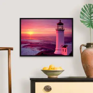 Quadro Decorativo Mar -  Por de Sol Violeta com Farol