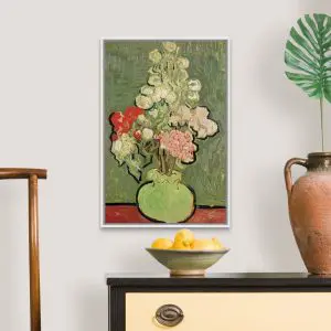 Quadro Decorativo Pintores Famosos - Bouquet de Vaso de Flores com fundo verde- Van Gogh