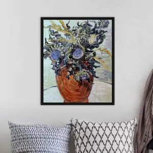 Quadro Decorativo Pintores Famosos -Vaso Marrom com Flores Azuis - Van Gogh