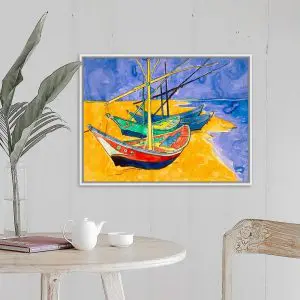 Quadro Decorativo Pintores Famosos - Navios Pesqueiros na Praia em Saintes Maries - Van Gogh