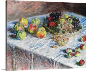 Quadro Decorativo Pintores Famosos - Cacho de uvas e maçãs na mesa  - Monet