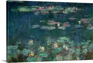 Quadro Decorativo Pintores Famosos -  Vitórias -Régias em reflexos verdes - Monet