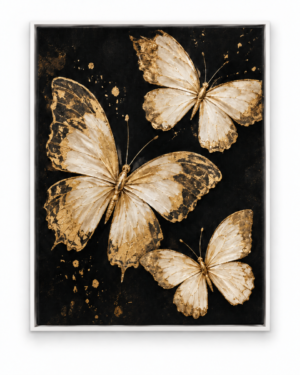 Quadro Decorativo Borboletas Brancas e Douradas - Asas Douradas