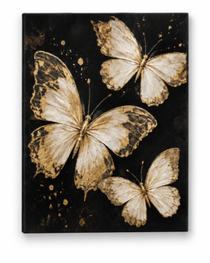 Quadro Decorativo Borboletas Brancas e Douradas - Asas Douradas