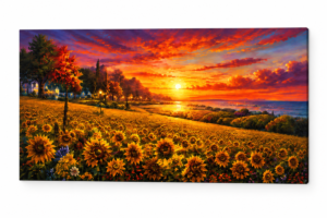 Quadro Decorativo Girassóis ao Entardecer — Campos de Luz