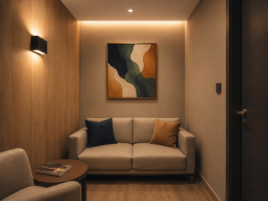 Quadro Decorativo Abstrato Verde e Terracota — Curvas da Terra