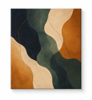 Quadro Decorativo Abstrato Verde e Terracota — Curvas da Terra