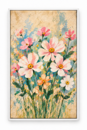Quadro Decorativo Flores Rosas e Brancas - Flores do Aconchego