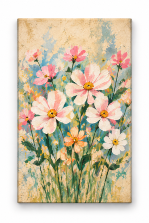 Quadro Decorativo Flores Rosas e Brancas - Flores do Aconchego
