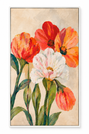 Quadro Decorativo Flores em Coral e Branco - Flores do Sol