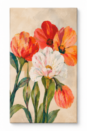 Quadro Decorativo Flores em Coral e Branco - Flores do Sol