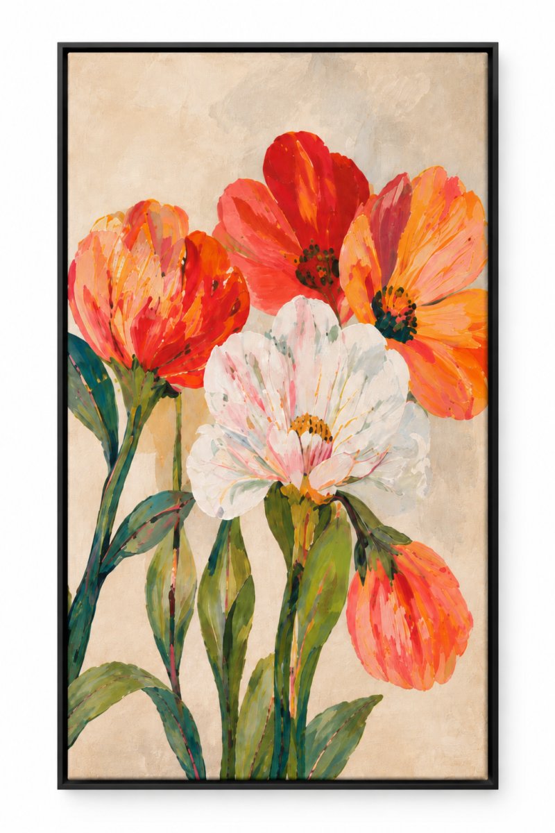 Quadro Decorativo Flores em Coral e Branco - Flores do Sol - Imagem 3