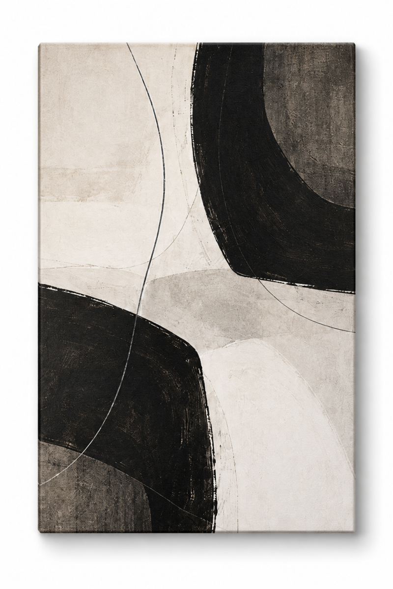 Quadro Decorativo Abstrato Preto e Bege — Gesto Neutro